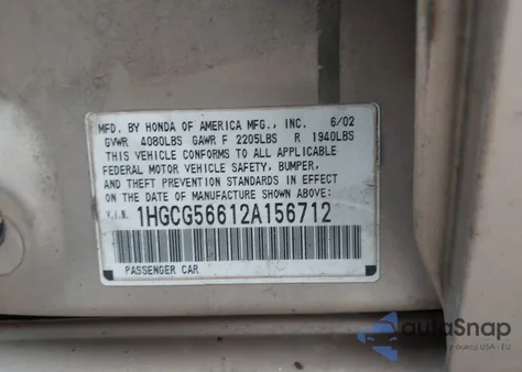 2002 Honda Accord 2.3 Ex z USA, uszkodzony, nr VIN 1HGCG56612A156712